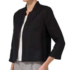 Vivid Linen Crop Blazer - Black 3X